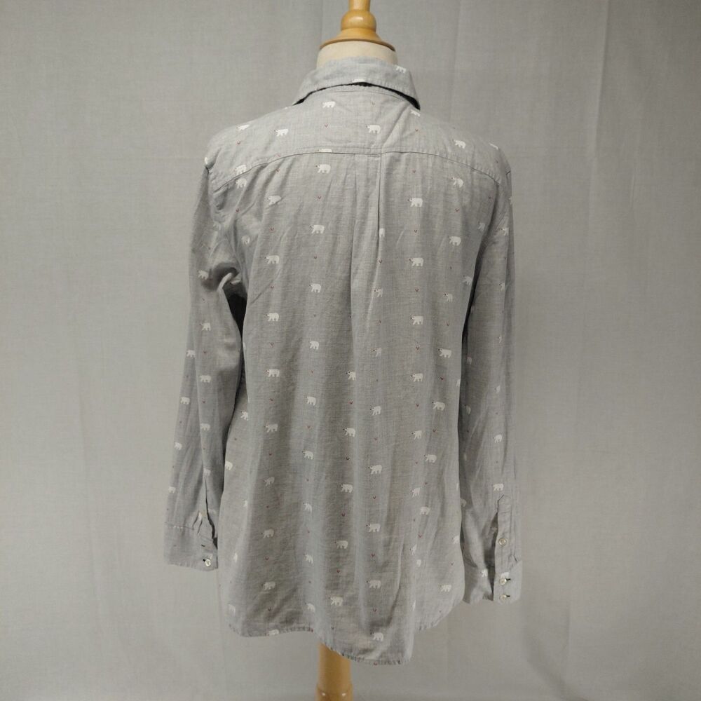 Talbots LS Polar Bear Button-Up Shirt 100% Cotton Light Gray Size Large - Picture 5 of 8